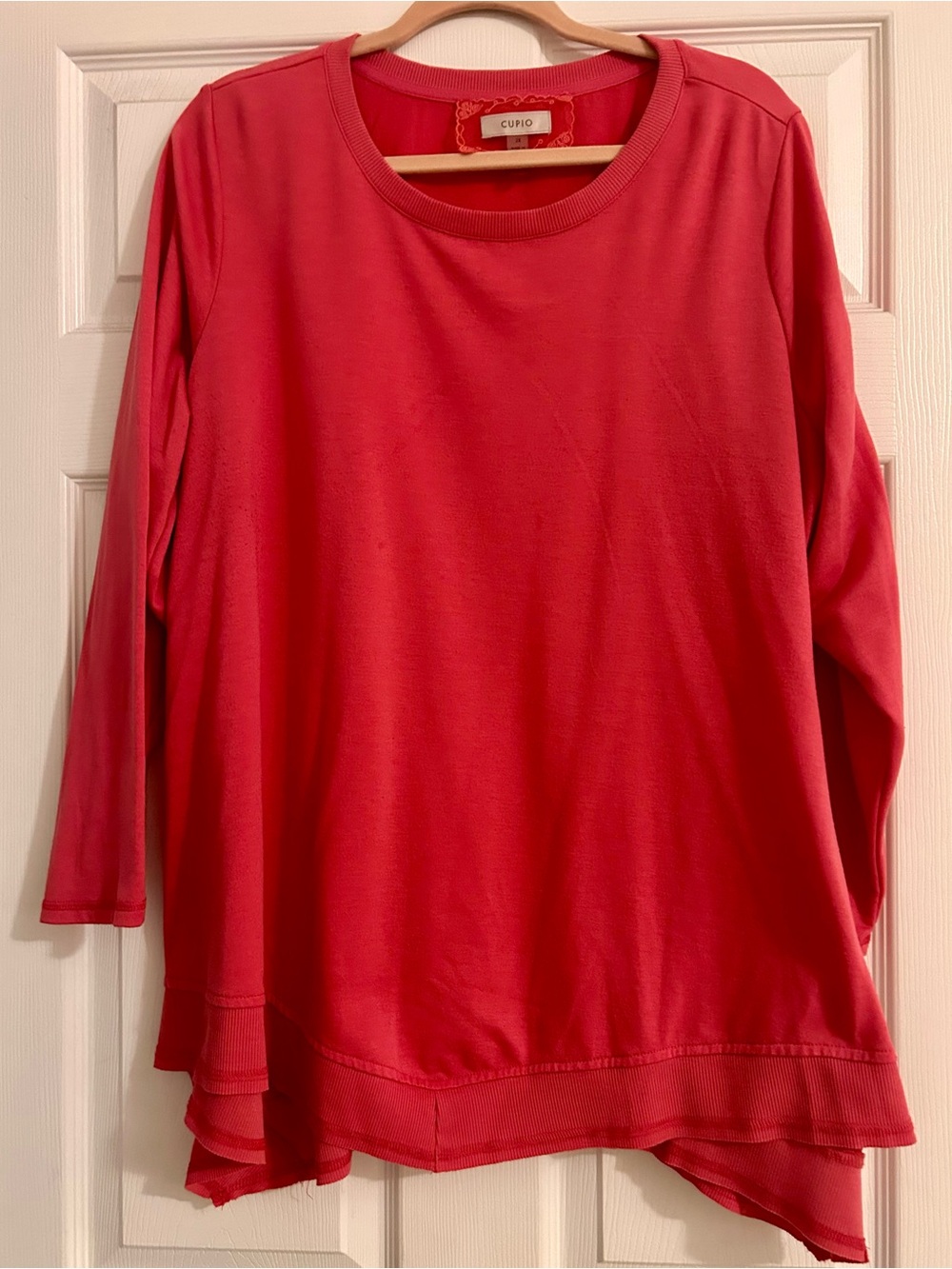 Cupio Womens Coral Layered-Hem Long Sleeve Tunic